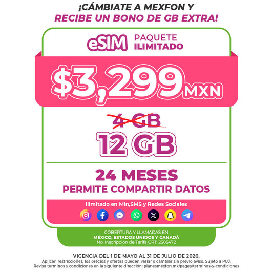 Promo Portabilidad Telefonía celular - 4GB - 24 meses - eSIM QR - Ilimitado