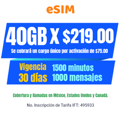 Telefonía celular - 40GB - eSIM QR