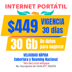 Internet portátil - SIM 30 GB (No incluye módem)